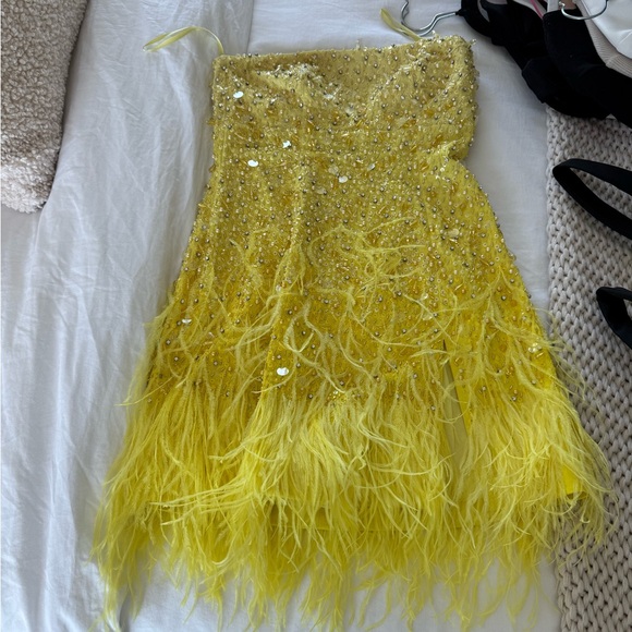 DES PHEMMES Exclusive embroidered strapless cotton blend mini in Yellow - Picture 5 of 6